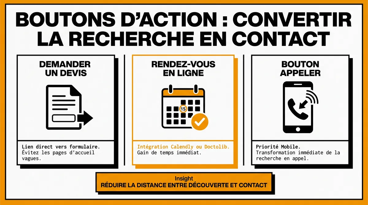 Infographie : Les boutons d’action : convertir la recherche en contact